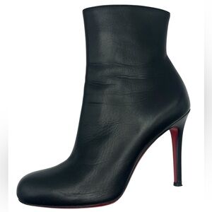CHRISTIAN LOUBOUTIN Black Leather Ankle Boots Red Sole Size 37.5 / 7.5 Stiletto